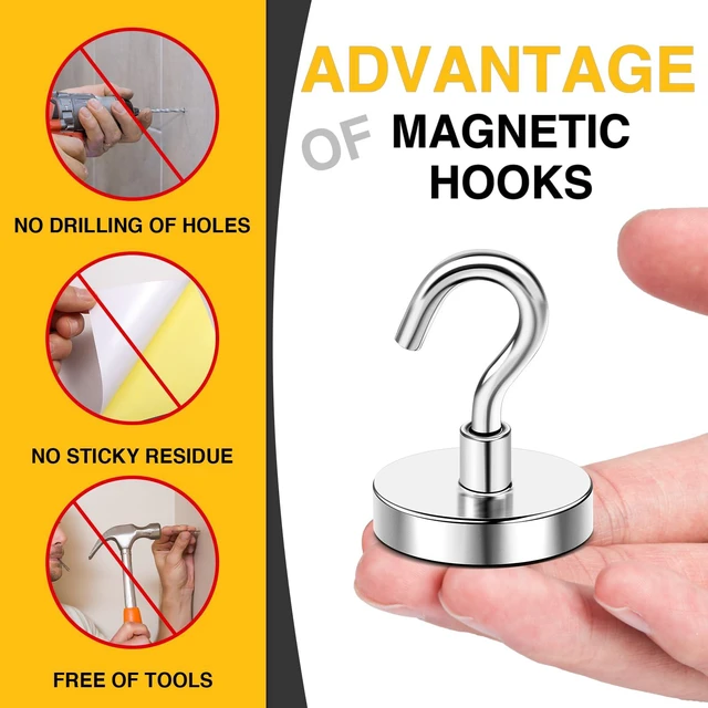 Alt view image 5 of 7 - Magnetic Hooks,170lbs Heavy Duty Magnets with Hook Silver 6 Pack Rare Earth N52 2026 Cruise Cabin Ship Essentials for Fridge Hanging Classroom Beach Vacation Kitchen Grills Home Must Have