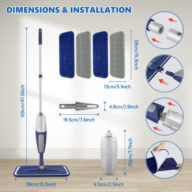 Alt view image 6 of 7 - Spray Mops for Floor Cleaning: Wet Microfiber Mop for Hardwood Tile 4 Washable Pads fit for Swiffer PowerMop, Refillable Bottle, Wet Dry Use for Home Kitchen Wood Laminate Vinyl Marble Floors