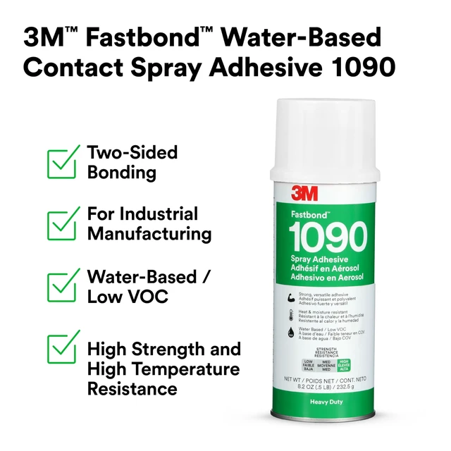 Alt view image 2 of 7 - Fastbond Water-Based Contact Spray Adhesive 1090, Low VOC <5%, High-Strength, Bonds High-Pressure Laminates and Woods, Neutral, Net Wt 8.2 oz, 1 Can