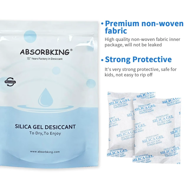 Alt view image 4 of 7 - Silica Gel Packets, 20 Gram 150 Packs Food Safe Moisture Absorbers, Desiccant Packs for Storage, Reusable Desiccant for Foods, Storage Bins, 3D Filaments, Electronics, Safes