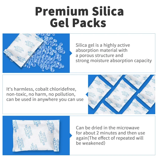 Alt view image 3 of 7 - Silica Gel Packets, 20 Gram 150 Packs Food Safe Moisture Absorbers, Desiccant Packs for Storage, Reusable Desiccant for Foods, Storage Bins, 3D Filaments, Electronics, Safes