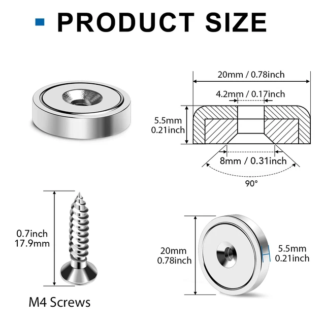 Alt view image 4 of 7 - Strong Magnets Heavy Duty Screw On Neodymium 30LBS Magnet 36 Pack Rare Earth With Screw Hole Door Catch Adhesive Magnetic Locker Cabinet Round Wall Cruise Cabins Disc Mounting Fridge Silver