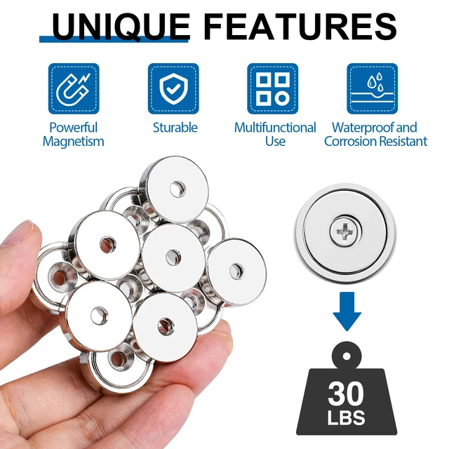 Alt view image 6 of 7 - Strong Magnets Heavy Duty Screw On Neodymium 30LBS Magnet 36 Pack Rare Earth With Screw Hole Door Catch Adhesive Magnetic Locker Cabinet Round Wall Cruise Cabins Disc Mounting Fridge Silver