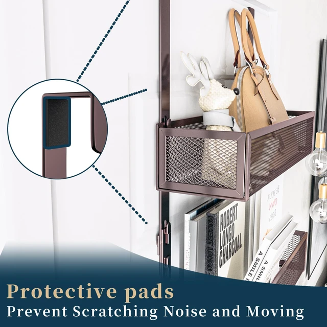 Alt view image 3 of 7 - Over The Door Hooks Organizer - 3 Tier Door Hanger with 9 Coat Hooks & 2 Mesh Basket, Back Storage Organizer Hanging Towels for Bathroom, Bedroom, Bronze