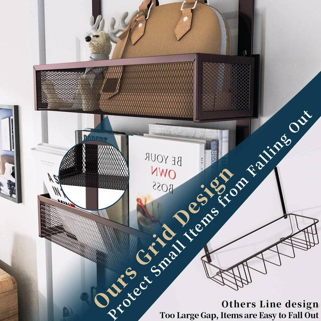 Alt view image 2 of 7 - Over The Door Hooks Organizer - 3 Tier Door Hanger with 9 Coat Hooks & 2 Mesh Basket, Back Storage Organizer Hanging Towels for Bathroom, Bedroom, Bronze