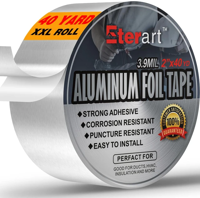 Main image of Aluminum Foil Duct Tape, High-Temp Seal for HVAC,2" x 40Yds Heavy Duty, Patching,Air Ducts,Metal Repair, Foamboard,Insulation,Dryer Vent and More,Silver, easy to apply, residue-free
