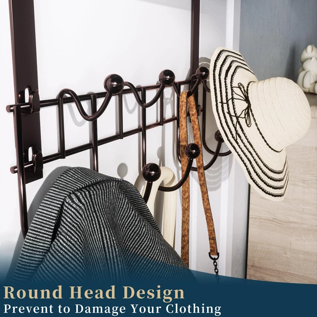 Alt view image 4 of 7 - Over The Door Hooks Organizer - 3 Tier Door Hanger with 9 Coat Hooks & 2 Mesh Basket, Back Storage Organizer Hanging Towels for Bathroom, Bedroom, Bronze