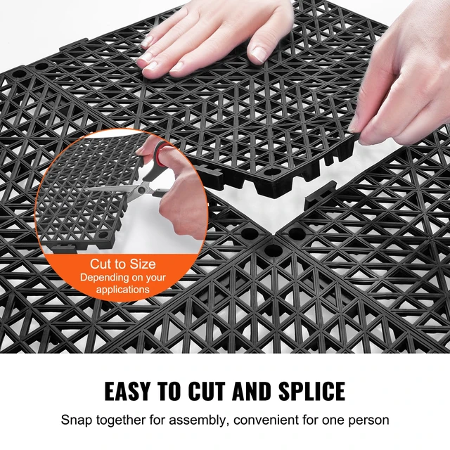 Alt view image 4 of 7 - Modular Interlocking Cushion, 12 Pack 12" x 12" Splicing Drainage Mats, Soft PVC Interlocking Drainage Floor Tiles, Non-Slip Drainage Holes for Restroom, Bathroom, Kitchen, Pool, Wet Areas, Blac