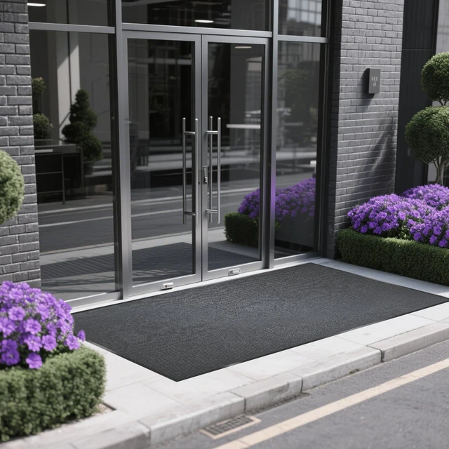 Alt view image 2 of 7 - Entrance Mat for Home or Office - 3 x 5 Feet, Carpeted Indoor/Outdoor Entry Mat - Absorbent, Slip Resistant, Heavy Duty, Low-Profile, Easy to Clean, Rubber Entry Mat - Charcoal