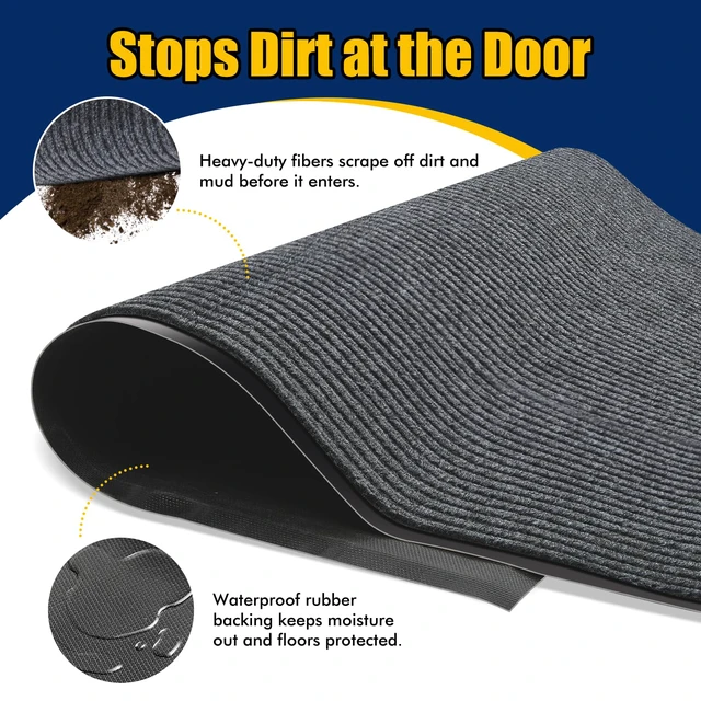 Alt view image 5 of 7 - Entrance Mat for Home or Office - 3 x 5 Feet, Carpeted Indoor/Outdoor Entry Mat - Absorbent, Slip Resistant, Heavy Duty, Low-Profile, Easy to Clean, Rubber Entry Mat - Charcoal