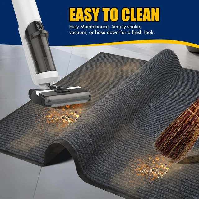 Alt view image 7 of 7 - Entrance Mat for Home or Office - 3 x 5 Feet, Carpeted Indoor/Outdoor Entry Mat - Absorbent, Slip Resistant, Heavy Duty, Low-Profile, Easy to Clean, Rubber Entry Mat - Charcoal