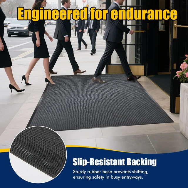 Alt view image 3 of 7 - Entrance Mat for Home or Office - 3 x 5 Feet, Carpeted Indoor/Outdoor Entry Mat - Absorbent, Slip Resistant, Heavy Duty, Low-Profile, Easy to Clean, Rubber Entry Mat - Charcoal