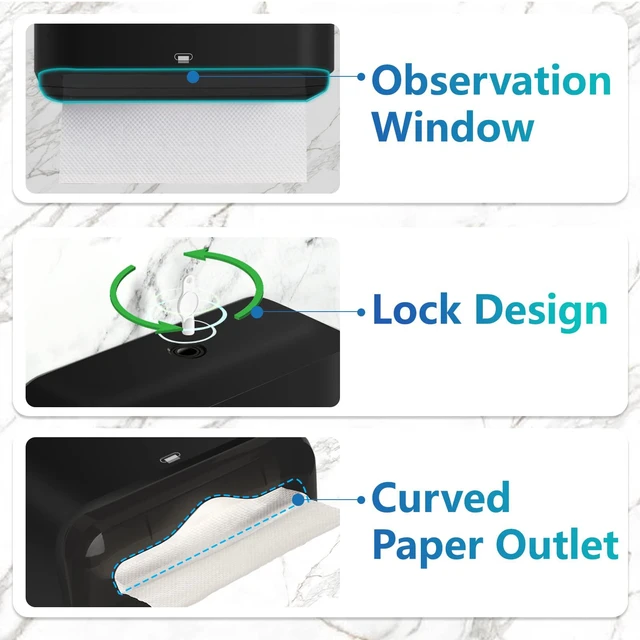 Alt view image 2 of 7 - , Multifold/Trifold/C Fold Papers Dispenser, Bathroom Hand Towels Wall Mounted Tissue Holder, No-Drill Adhesive Commercial or Home Black