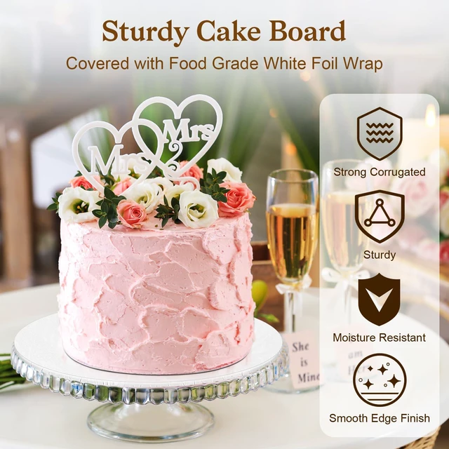 Alt view image 4 of 7 - 12 PCS Cake Boards 14 Inch Round, 14 Inch Cake Drums, 1/4" Thick Cake Drum, Cake Board Food Grade Cake Base, White Cake Cardboard Circles Bases para Pasteles for Wedding & Party & Pizza Desserts