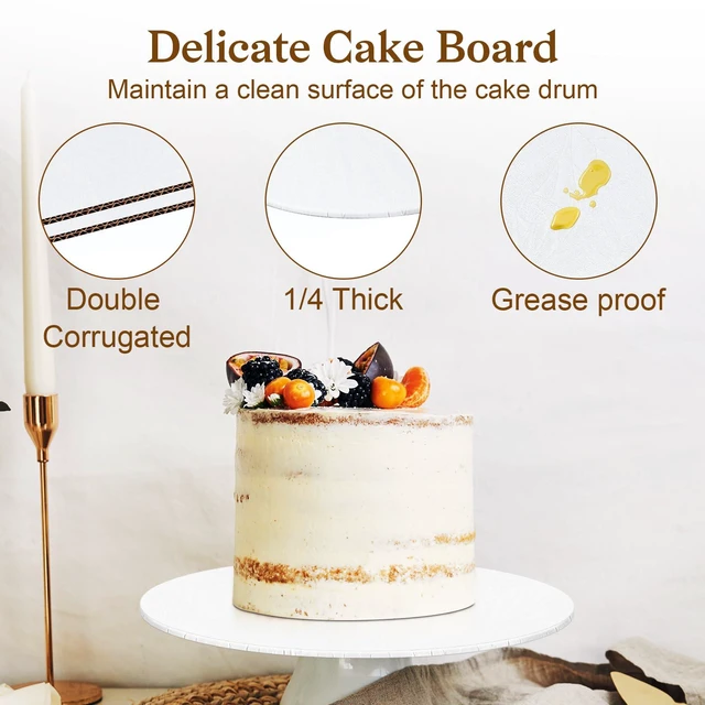 Alt view image 3 of 7 - 12 PCS Cake Boards 14 Inch Round, 14 Inch Cake Drums, 1/4" Thick Cake Drum, Cake Board Food Grade Cake Base, White Cake Cardboard Circles Bases para Pasteles for Wedding & Party & Pizza Desserts