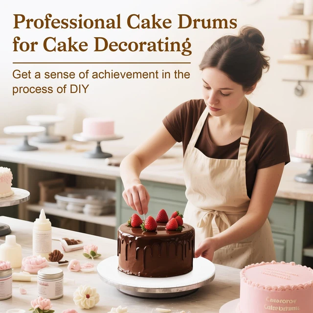 Alt view image 5 of 7 - 12 PCS Cake Boards 14 Inch Round, 14 Inch Cake Drums, 1/4" Thick Cake Drum, Cake Board Food Grade Cake Base, White Cake Cardboard Circles Bases para Pasteles for Wedding & Party & Pizza Desserts