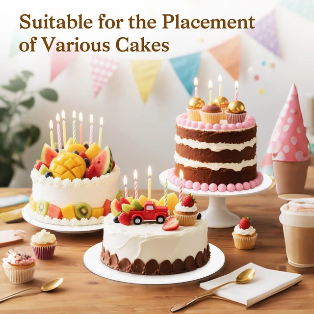 Alt view image 6 of 7 - 12 PCS Cake Boards 14 Inch Round, 14 Inch Cake Drums, 1/4" Thick Cake Drum, Cake Board Food Grade Cake Base, White Cake Cardboard Circles Bases para Pasteles for Wedding & Party & Pizza Desserts