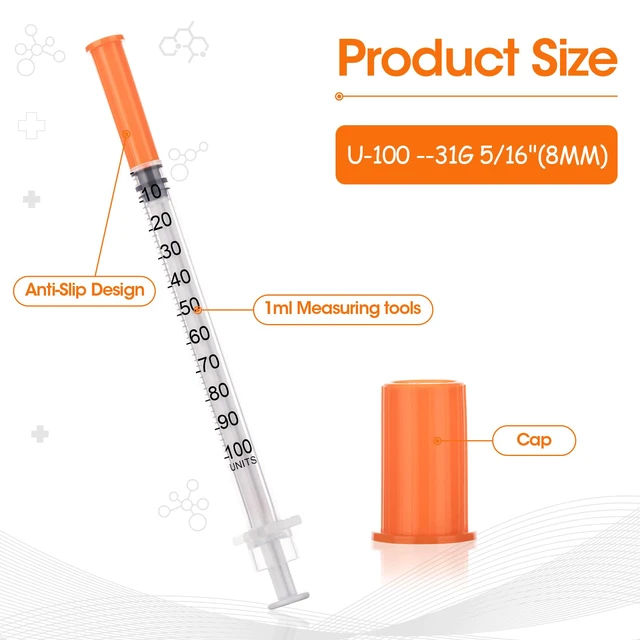 Alt view image 3 of 7 - 1 ml Syringe with 31G-5/16 Inch (8mm), 1 cc 31 Gauge Syringes, Pack of 100 Individually Wrapped