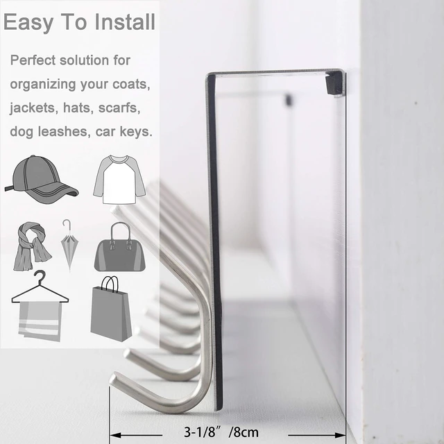 Alt view image 5 of 7 - Over The Door Hook Door Hanger:Over The Door Towel Rack with 6 Hooks for Hanging Coats,Door Coat Hanger Towel Hanger Over Door Coat Rack for Towels,Clothes,Back of Bathroom,Silver