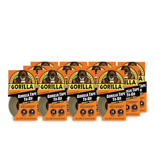 Main image of Tape, Mini Duct Tape To-Go, 1" x 10 yd Travel Size, Black, (Pack of 12)