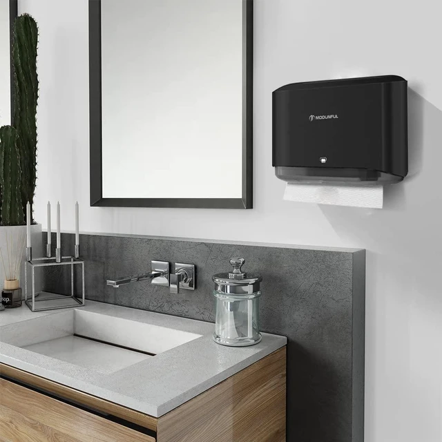 Alt view image 4 of 7 - , Multifold/Trifold/C Fold Papers Dispenser, Bathroom Hand Towels Wall Mounted Tissue Holder, No-Drill Adhesive Commercial or Home Black