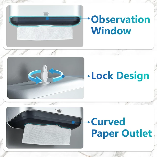 Alt view image 2 of 7 - Trifold Hand Towel Dispenser for Bathroom - C Fold Paper Towel Dispenser Wall Mount with No-Hole Adhesive Installation, Compact 200 Sheets Large Capacity for Home, Apartment & RV