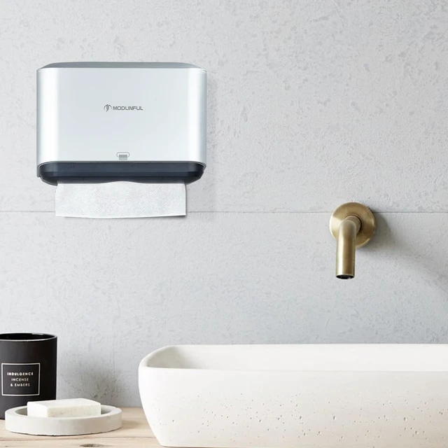 Alt view image 7 of 7 - Trifold Hand Towel Dispenser for Bathroom - C Fold Paper Towel Dispenser Wall Mount with No-Hole Adhesive Installation, Compact 200 Sheets Large Capacity for Home, Apartment & RV