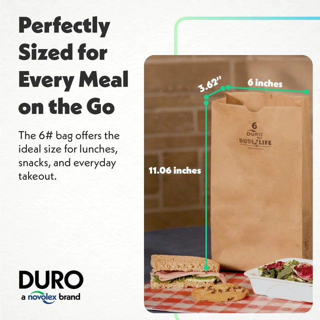 Alt view image 6 of 7 - 18406 6# Brown Paper Lunch Bags, 6 x 3.62 x 11.06 Inches, 500 Ct Made In USA | Disposable Paper Lunch Bags Ideal for Sandwiches, Treats, & Snacks