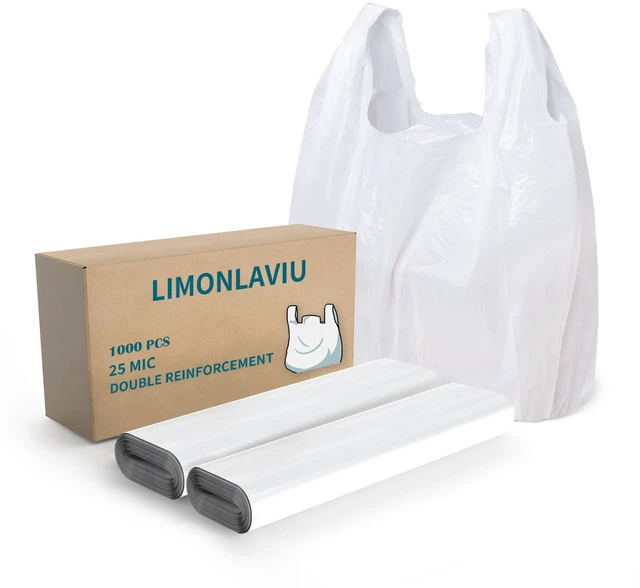 Main image of Plastic Bags - 1000Pack (20 mic thickness) (11.5'x 6.5" x 21') with Handles - Small Business & Grocery Bags in Bulk - Unscented
