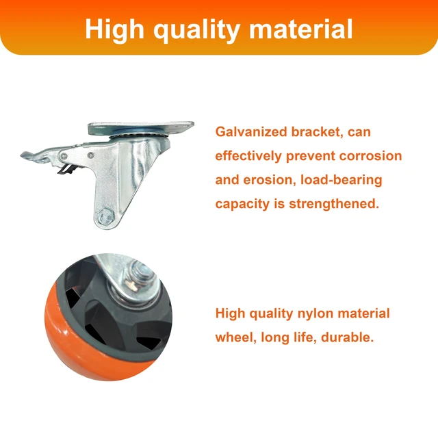 Alt view image 5 of 6 - Htudcue 8 Pack 4 Inch Heavy Duty Casters, 2200 lbs Load Per Set of 4, Orange Swivel Plate Casters with Lock Brakes for Garage Workshops & Storage Shelves