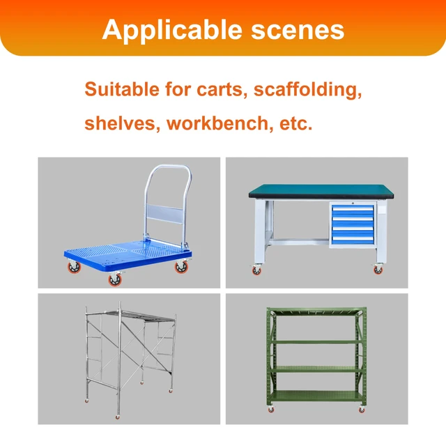 Alt view image 6 of 6 - Htudcue 8 Pack 4 Inch Heavy Duty Casters, 2200 lbs Load Per Set of 4, Orange Swivel Plate Casters with Lock Brakes for Garage Workshops & Storage Shelves