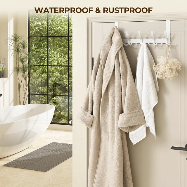 Alt view image 6 of 7 - Over The Door Hooks for Hanging, Over The Door Hanger with 5 Triple Coat Hooks, Over The Door Towel Rack for Bathroom, Door Hanger Hooks for Coat, Bags and Hat (White, 2 Pack)