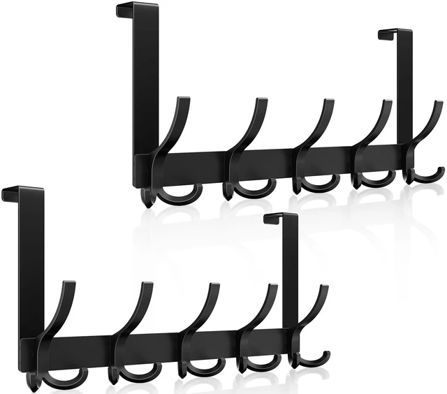Main image of Door Hanger Hook, Over The Door Hooks for Hanging, Over The Door Towel Racks for Bathroom, Over The Door Hanger - 5 Triple Hooks for Towel, Clothes and Hat (Black, 2 Pack), TRI-1P