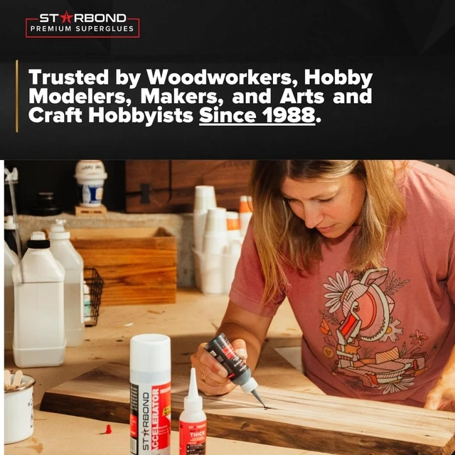 Alt view image 4 of 7 - 2 oz Thick CA Glue with 6 oz Aerosol Activator Bundle Premium Cyanoacrylate Super Glue for Mitre Joint Bonding, Woodworking, Carpentry, Archery Fletching