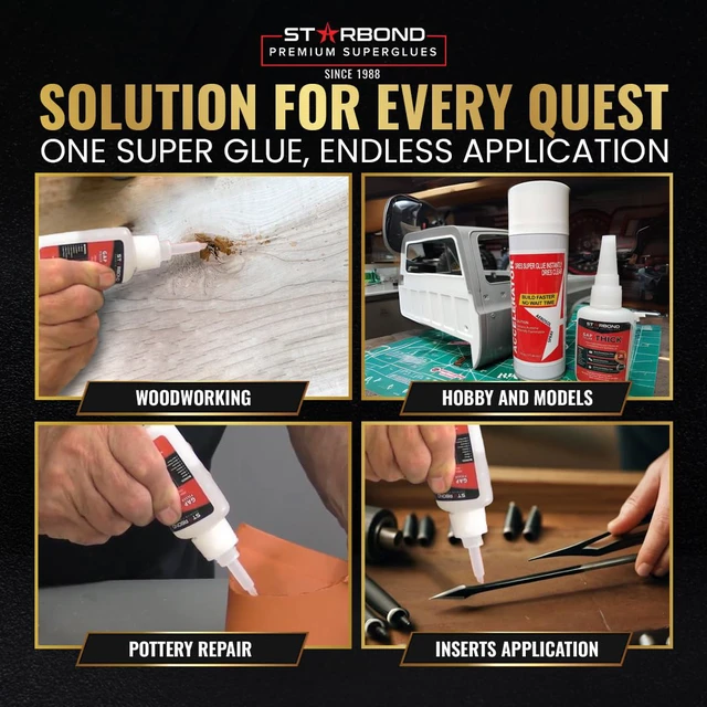 Alt view image 5 of 7 - 2 oz Thick CA Glue with 6 oz Aerosol Activator Bundle Premium Cyanoacrylate Super Glue for Mitre Joint Bonding, Woodworking, Carpentry, Archery Fletching