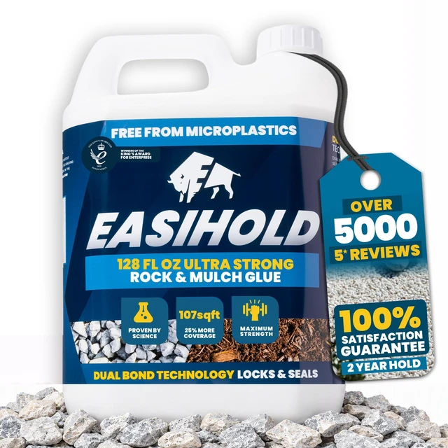Main image of Easihold Rock & Mulch Glue for Landscaping - Gravel Glue Binder Non-Toxic Mulch and Bark Adhesive, Pet Safe, 107 sqft Coverage, Lockdown Clear Gravel/Pebbles/Stones Stabilizer (1 Gallon)