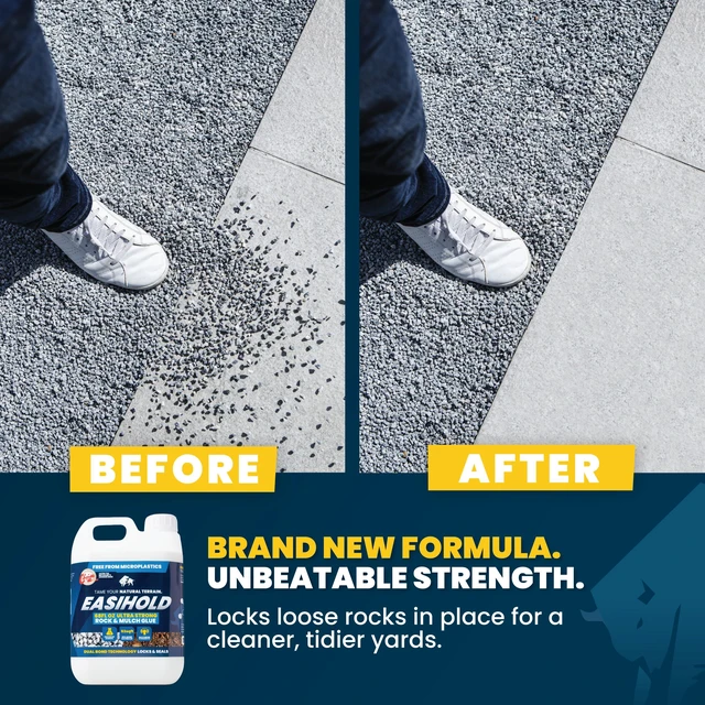 Alt view image 2 of 7 - Easihold Rock & Mulch Glue for Landscaping - Gravel Glue Binder Non-Toxic Mulch and Bark Adhesive, Pet Safe, 107 sqft Coverage, Lockdown Clear Gravel/Pebbles/Stones Stabilizer (1 Gallon)