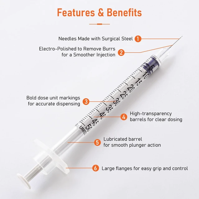Alt view image 4 of 5 - U-100 31G 0.5cc 5/16 Inch (8mm) Syringes, Individually Wrapped Pack of 100
