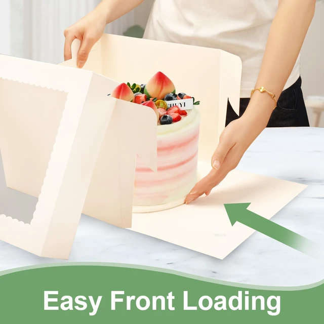 Alt view image 3 of 7 - 6 Pack Cake Boxes with Window, 12x12x8 Inches, for Wedding Birthday White Tall Cake Box, with 6 Cake Boards, Large Window Top, Disposable Cakes Transport Containers with Lids, for Cookie, Pies