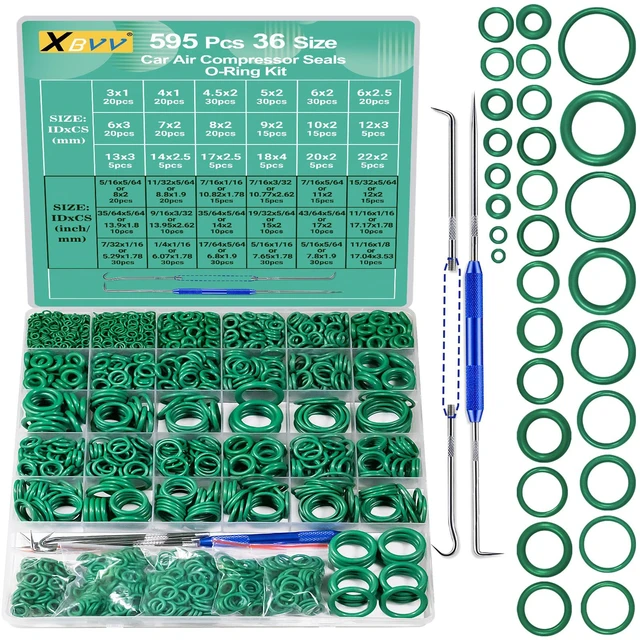 Main image of 595 Pcs Metric and SAE Air Conditioning O-Ring Kit for Automotive A/C, Compressor and Professional Faucet Plumbing Seal O Rings Repair with O-Ring Picks,Resist Oil and Heat