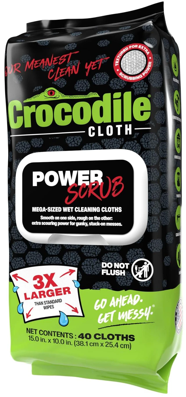 Main image of PowerSCRUB Heavy-Duty Hand & Tool Cleaning Wipes, 40 Count Dual-Surface Cloths, Moist, Absorbent, & Disposable - Safe on Skin & Multiple Surfaces