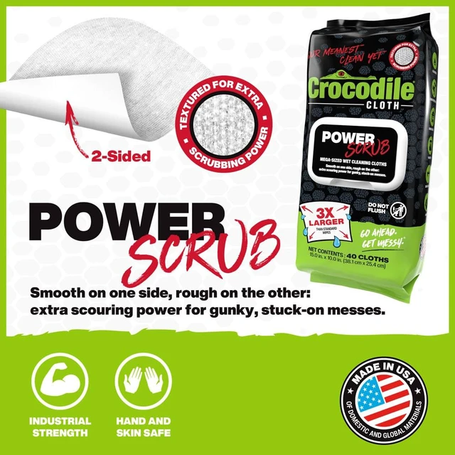 Alt view image 2 of 7 - PowerSCRUB Heavy-Duty Hand & Tool Cleaning Wipes, 40 Count Dual-Surface Cloths, Moist, Absorbent, & Disposable - Safe on Skin & Multiple Surfaces