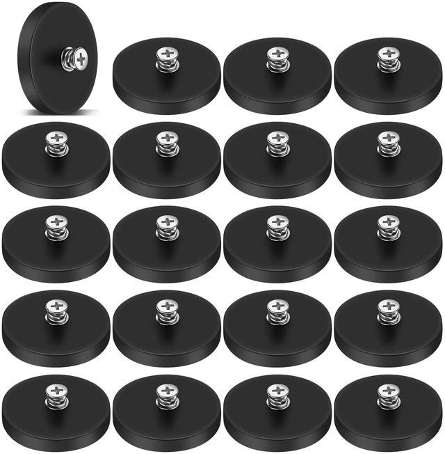 Main image of Rubber Coated Magnets, 20 Pack Magnetic Mount Base with M5 Studs Strong Round Magnetic License Plate Holder 30LBS Neodymium Magnet Threaded Heavy Duty for Light Bar, Mirror, Camera, Wall