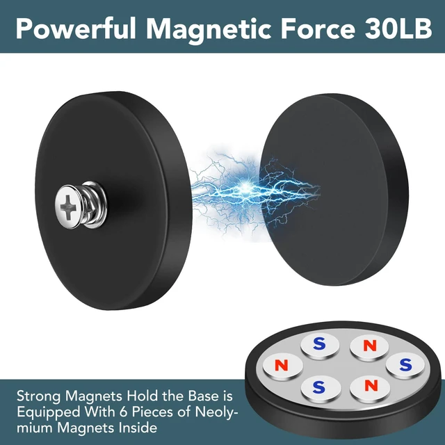 Alt view image 2 of 7 - Rubber Coated Magnets, 10 Pack Magnetic Mount Base with M5 Studs Strong Round Magnetic License Plate Holder 30LBS Neodymium Magnet Threaded Heavy Duty for Light Bar, Mirror, Camera, Wall