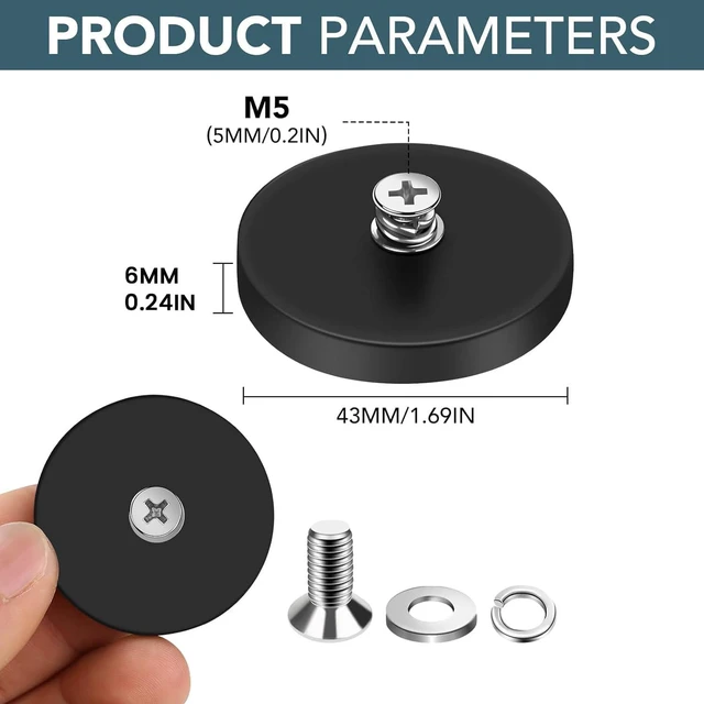 Alt view image 5 of 7 - Rubber Coated Magnets, 10 Pack Magnetic Mount Base with M5 Studs Strong Round Magnetic License Plate Holder 30LBS Neodymium Magnet Threaded Heavy Duty for Light Bar, Mirror, Camera, Wall