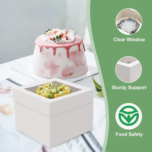 Alt view image 5 of 7 - 6 Pack Cake Boxes with Window, 12x12x8 Inches, for Wedding Birthday White Tall Cake Box, with 6 Cake Boards, Large Window Top, Disposable Cakes Transport Containers with Lids, for Cookie, Pies