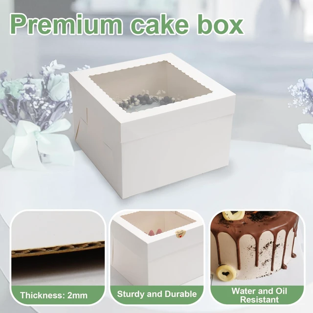 Alt view image 6 of 7 - 6 Pack Cake Boxes with Window, 12x12x8 Inches, for Wedding Birthday White Tall Cake Box, with 6 Cake Boards, Large Window Top, Disposable Cakes Transport Containers with Lids, for Cookie, Pies