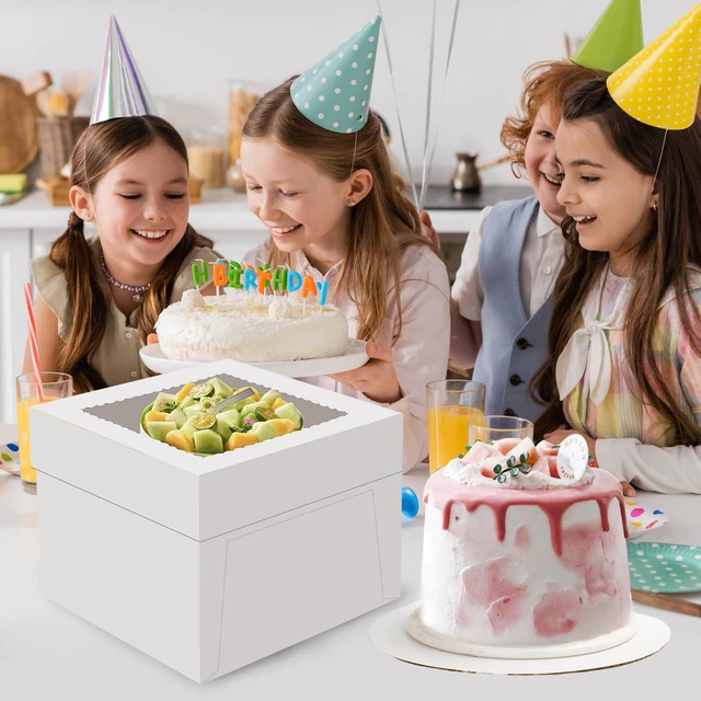 Alt view image 7 of 7 - 6 Pack Cake Boxes with Window, 12x12x8 Inches, for Wedding Birthday White Tall Cake Box, with 6 Cake Boards, Large Window Top, Disposable Cakes Transport Containers with Lids, for Cookie, Pies