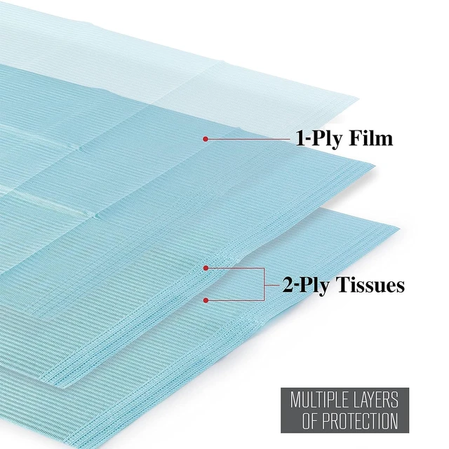Alt view image 2 of 7 - Dental Bibs 250pack, Disposable Tattoo Bibs 3-Ply, 13" x 18", Blue Waterproof Tray Covers