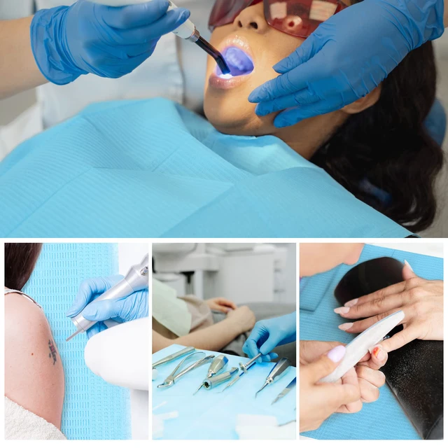 Alt view image 5 of 7 - Dental Bibs 250pack, Disposable Tattoo Bibs 3-Ply, 13" x 18", Blue Waterproof Tray Covers